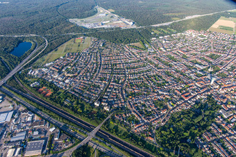 Oblique view of Hockenheim in the state Baden-Wuerttemberg, Germany