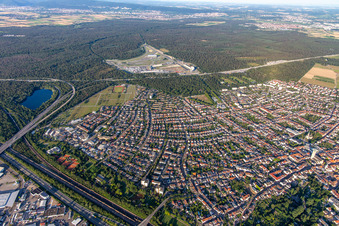 Hockenheim in the state Baden-Wuerttemberg, Germany from above