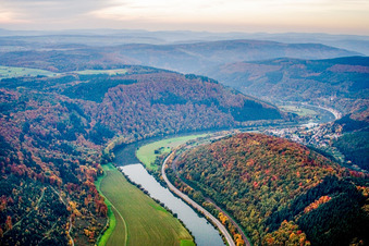 Neckar Valley from the southeast in Zwingenberg in the state Baden-Wuerttemberg, Germany