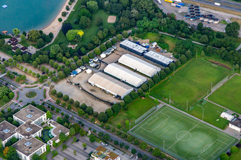 Tent city for refugees at Messplatz on Berliner Ring in Bensheim in the state Hesse, Germany