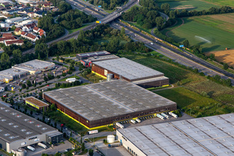 Aerial photograpy of Alnatura distribution center in Lorsch in the state Hesse, Germany