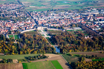 Castle Garden Schwetzingen in Schwetzingen in the state Baden-Wuerttemberg, Germany from above