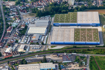 Construction of a huge logistics center on Ketzerweg in Schifferstadt in the state Rhineland-Palatinate, Germany