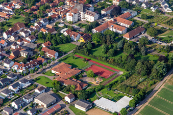 St. Paul's Abbey Herxheim in Herxheim bei Landau in the state Rhineland-Palatinate, Germany from above