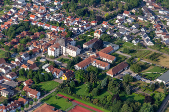 St. Paul's Abbey Herxheim in Herxheim bei Landau in the state Rhineland-Palatinate, Germany out of the air