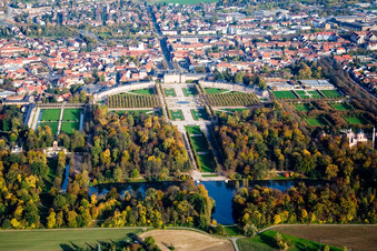 Castle Garden Schwetzingen in Schwetzingen in the state Baden-Wuerttemberg, Germany seen from above