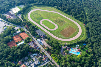 Aerial view of Sand track race track of the Herxheim Racing and Riding Club and Speedway of the Herxheim Motorsport Association in Herxheim bei Landau in the state Rhineland-Palatinate, Germany