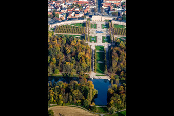 Castle Garden Schwetzingen in Schwetzingen in the state Baden-Wuerttemberg, Germany from the plane
