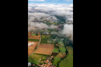 Village from the east under clouds in the district Drusweiler in Kapellen-Drusweiler in the state Rhineland-Palatinate, Germany