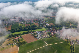 Village on the Klingbachtal from the south under clouds in the district Klingen in Heuchelheim-Klingen in the state Rhineland-Palatinate, Germany
