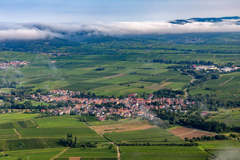 Village from the south with clouds in Göcklingen in the state Rhineland-Palatinate, Germany