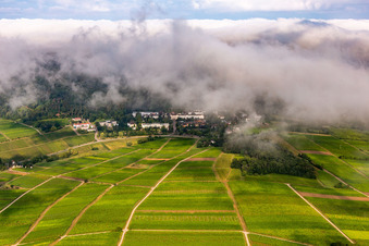 Aerial photograpy of Dense clouds over the Palatinate Hospital for Psychiatry and Neurology in Klingenmünster in the state Rhineland-Palatinate, Germany