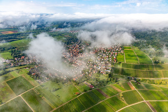 Aerial view of Village from the northeast under clouds in Klingenmünster in the state Rhineland-Palatinate, Germany