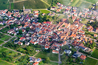 Aerial view of Wine town from the south in Birkweiler in the state Rhineland-Palatinate, Germany