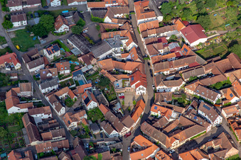 Aerial view of Main Street in Birkweiler in the state Rhineland-Palatinate, Germany