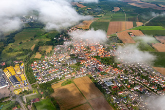 Aerial view of Village under clouds from the east in Rohrbach in the state Rhineland-Palatinate, Germany