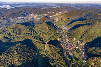 Aerial photograpy of Place in the Queichtal with B10 bypass in Wilgartswiesen in the state Rhineland-Palatinate, Germany