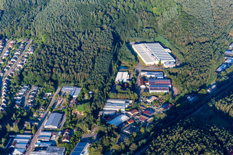 Aerial view of Schuhmacher Packaging GmbH in Hauenstein in the state Rhineland-Palatinate, Germany
