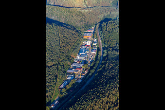 Industrial area on the Alte Bundesstraße with Gundermann, Gusto Palatino GmbH & Co. KG and Schuh Marke Gmbh & Co. Kg and in Hauenstein in the state Rhineland-Palatinate, Germany