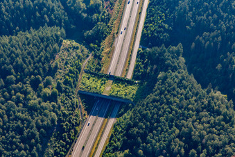Aerial view of Walmersbach green bridge for wildlife over the B10 in Ruppertsweiler in the state Rhineland-Palatinate, Germany