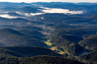 Place in the Wieslautertal from the west in Dahn in the state Rhineland-Palatinate, Germany