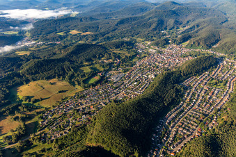 Aerial view of From the northwest in Dahn in the state Rhineland-Palatinate, Germany
