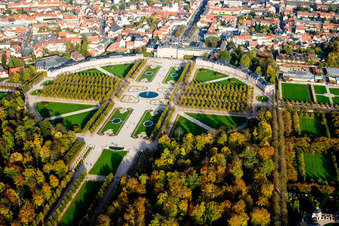 Drone image of Castle Garden Schwetzingen in Schwetzingen in the state Baden-Wuerttemberg, Germany