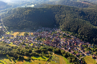 From the northwest in Vorderweidenthal in the state Rhineland-Palatinate, Germany out of the air