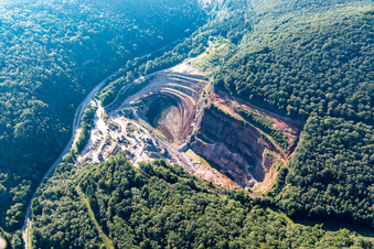 Aerial view of PfalzGranit quarry in the Kaiserbach Valley in Waldhambach in the state Rhineland-Palatinate, Germany