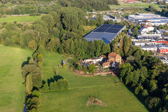 Aerial view of Barthelsmühle in the district Minderslachen in Kandel in the state Rhineland-Palatinate, Germany