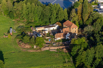 Aerial photograpy of Barthelsmühle in the district Minderslachen in Kandel in the state Rhineland-Palatinate, Germany