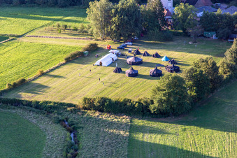 Scout camp with huts and yurts at the Hardtmühle near Kandel in Minfeld in the state Rhineland-Palatinate, Germany
