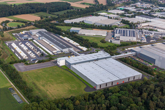 Aerial view of Hermes ParcelShop logistics center in the district Doveren in Hückelhoven in the state North Rhine-Westphalia, Germany