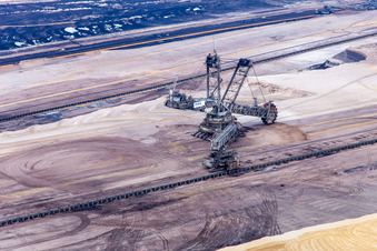 Aerial photograpy of Hoisting crane in the Garzweiler open-cast lignite mine in the district Hochneukirch in Jüchen in the state North Rhine-Westphalia, Germany