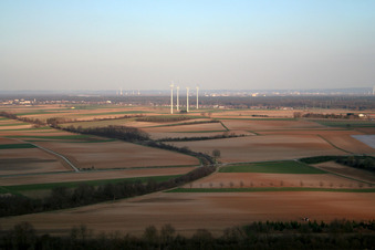 Wind turbines from the west in Minfeld in the state Rhineland-Palatinate, Germany