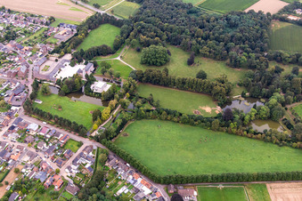 Castle Rurich in the district Rurich in Hückelhoven in the state North Rhine-Westphalia, Germany from the plane