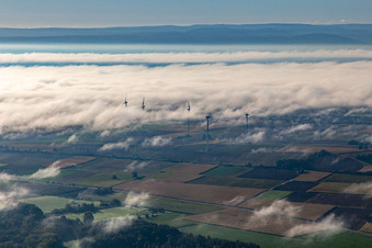 Wind farm at Minfeld in clouds in Minfeld in the state Rhineland-Palatinate, Germany