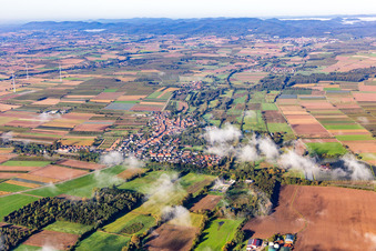 Aerial view of Village with clouds from the east in Winden in the state Rhineland-Palatinate, Germany