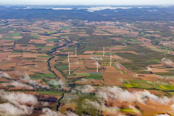 Wind farm at Freckenfeld with clouds in Freckenfeld in the state Rhineland-Palatinate, Germany