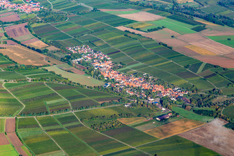 Aerial view of Town from the southeast in Niederhorbach in the state Rhineland-Palatinate, Germany