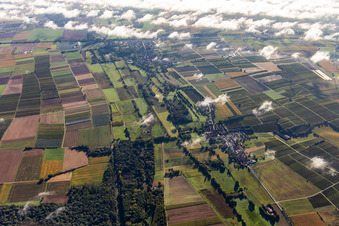 Aerial view of Billigheimer Bruch from the west in the district Mühlhofen in Billigheim-Ingenheim in the state Rhineland-Palatinate, Germany