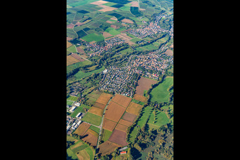 Aerial view of Villages in the Klingbachtal in the district Billigheim in Billigheim-Ingenheim in the state Rhineland-Palatinate, Germany