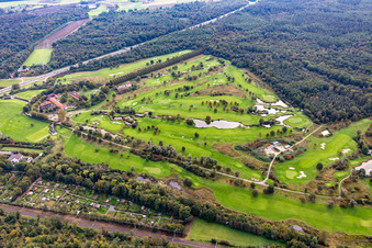 Oblique view of Golf course Hofgut Scheibenhardt AG in the district Beiertheim-Bulach in Karlsruhe in the state Baden-Wuerttemberg, Germany