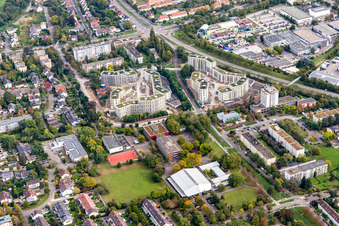 Major construction site for new buildings on August-Dosenbach-Straße and Nilpferdweg in the district Daxlanden in Karlsruhe in the state Baden-Wuerttemberg, Germany