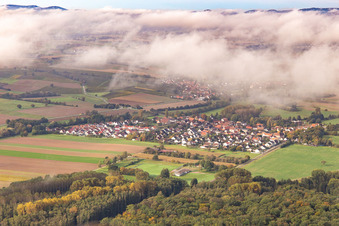 Village under autumn clouds in Barbelroth in the state Rhineland-Palatinate, Germany