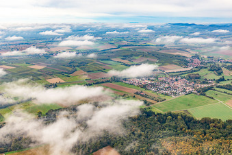 Aerial view of Village under autumn clouds in Barbelroth in the state Rhineland-Palatinate, Germany
