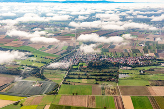 Aerial view of Village under autumn clouds in Winden in the state Rhineland-Palatinate, Germany