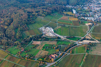 Drone image of Construction site of the eastern tunnel portal for the Astrid Tunnel for the underpass and bypass of Bad Bergzabern between B38 (Weinstraße) and B427 (Kurtalstraße) in Dörrenbach in the state Rhineland-Palatinate, Germany