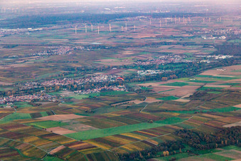 Aerial view of Villages in the Klingbachtal in the district Ingenheim in Billigheim-Ingenheim in the state Rhineland-Palatinate, Germany