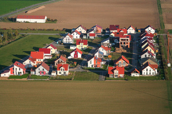 Aerial view of New development area Brotäcker: Buchenweg in Steinweiler in the state Rhineland-Palatinate, Germany